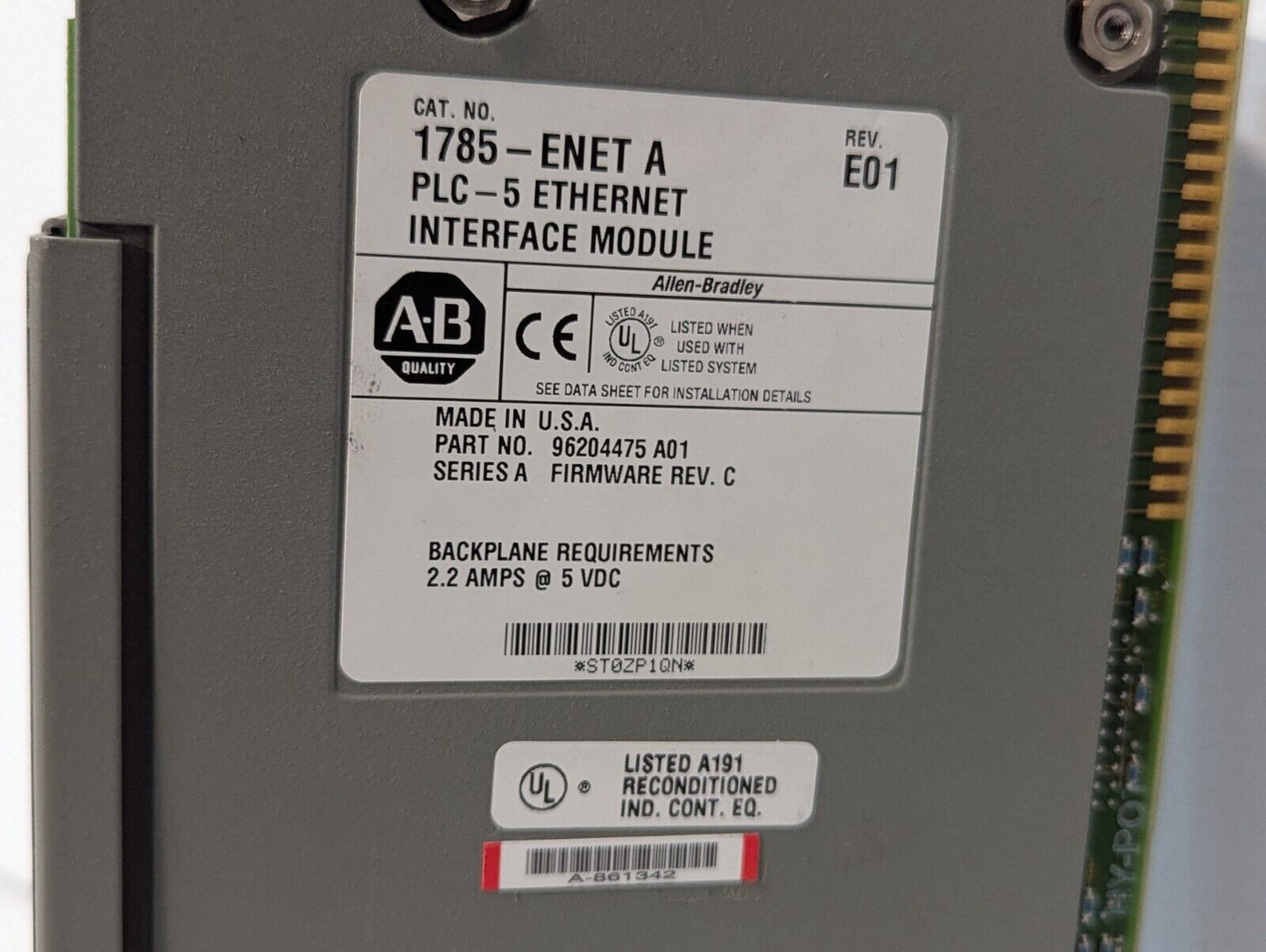 ALLEN BRADLEY 1785-ENET SER A PLC-5 ETHERNET INTERFACE MODULE - Free Ship+Return