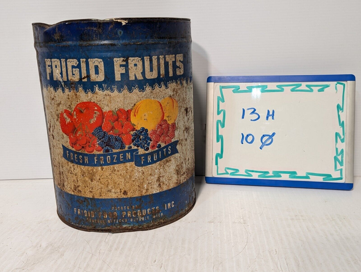 Frigid Fruits Large 10 Pound Tin, Vintage Canning Tin, Michigan - Free Shipping