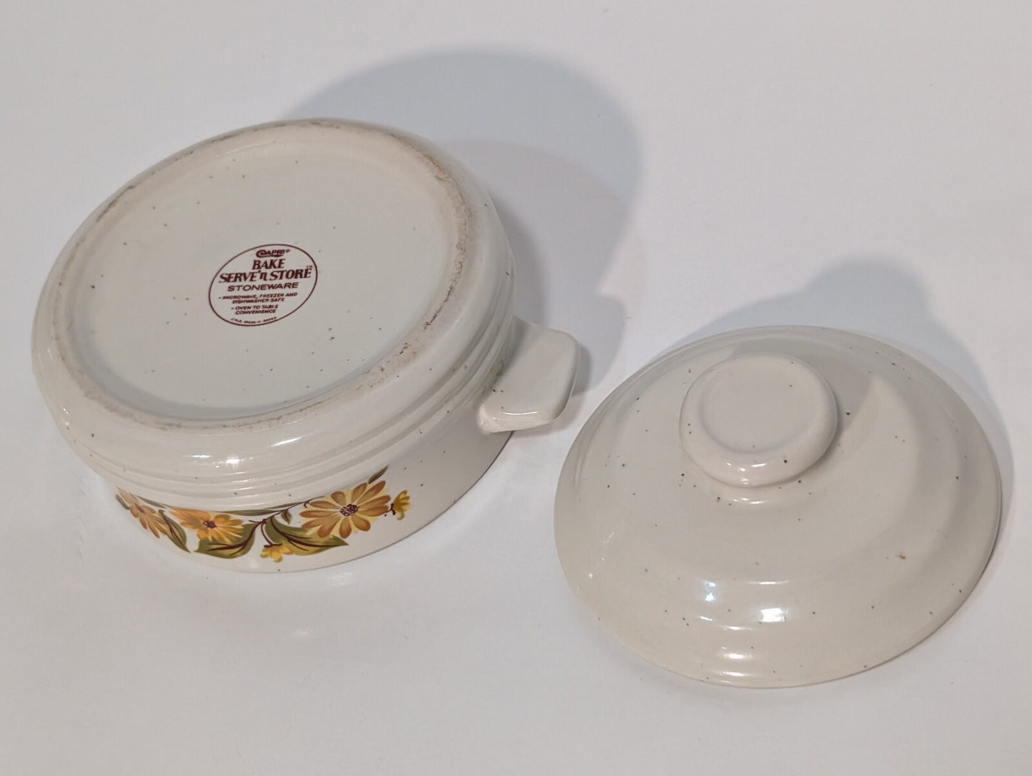 Vintage JMP Capri Bake Serve'nStore Stoneware Daisy Flowers, Pot Pie, Lid, Ladle