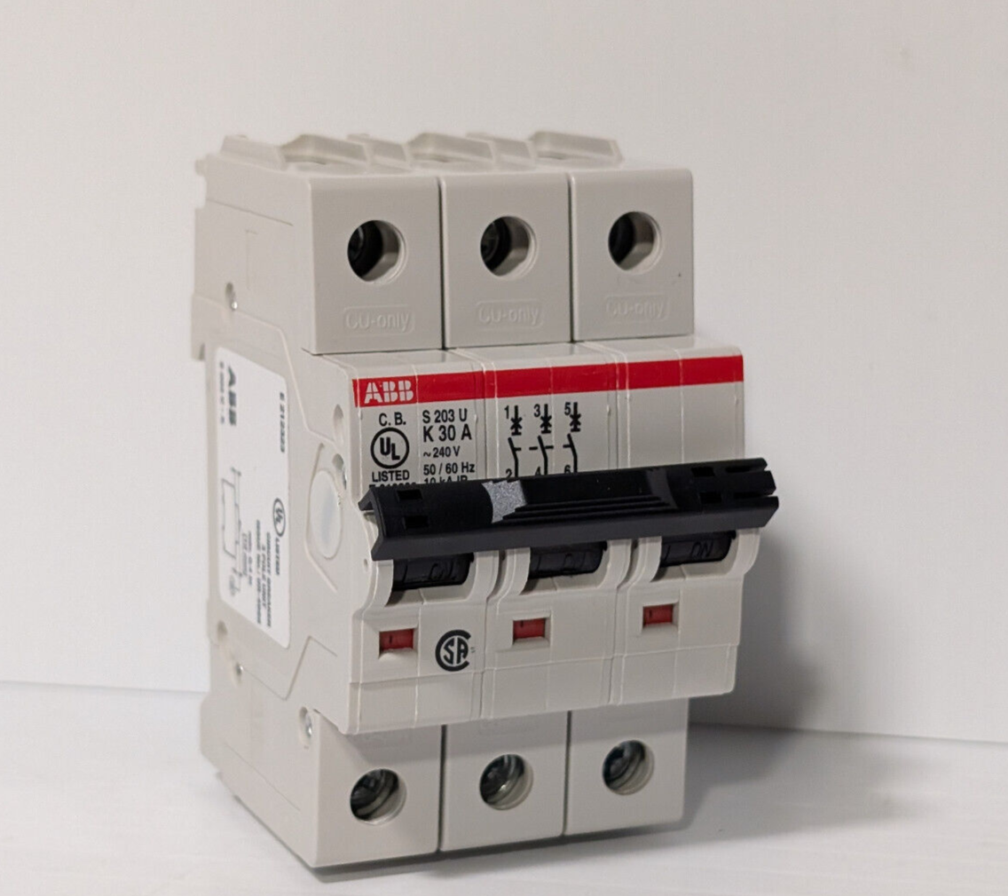 ABB S203U-K30 Circuit Breaker, 3-Pole, 30 A, 162K861H01, 240 VAC, 50/60 Hz
