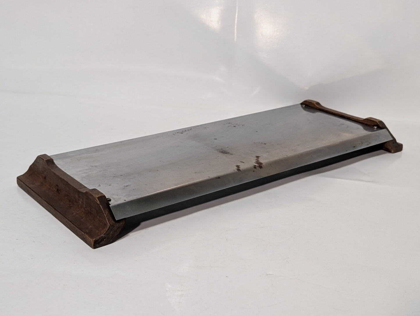 Vintage MCM Stainless Steel Serving Tray with Wooden Handles, 7-3/4" x 19"