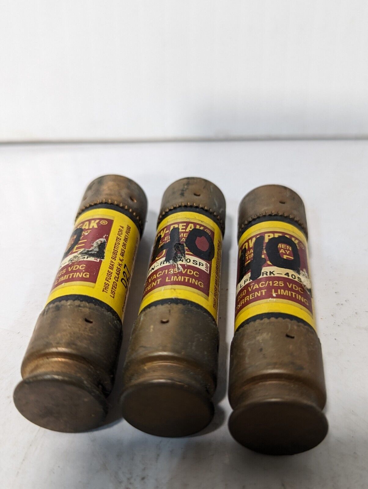 Lot of 3 Bussmann LPN-RK-40SP fuses, 40A, 250VAC/125VDC, low peak