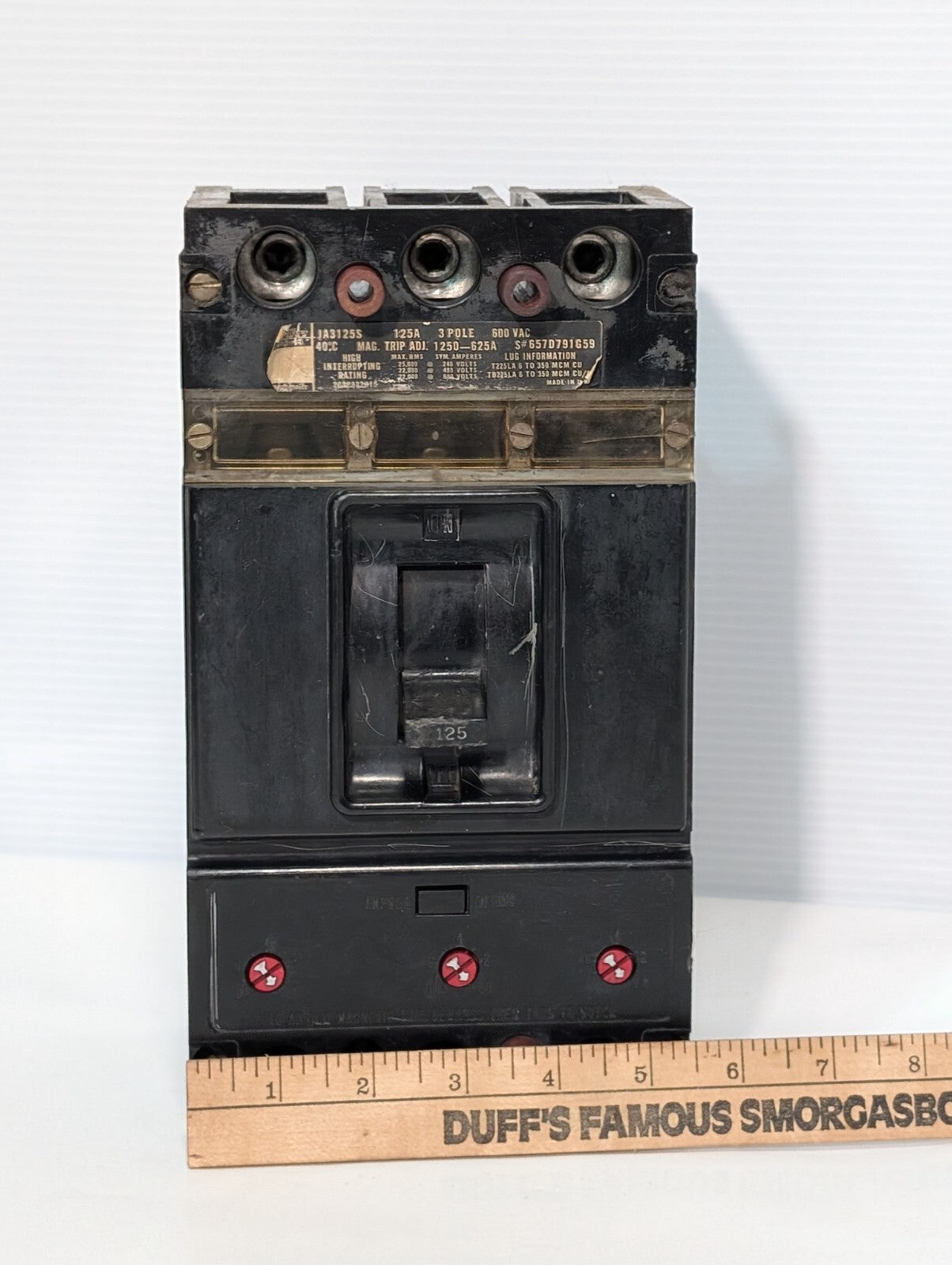 Westinghouse JA3125S Molded Case Circuit Breaker, 125A, 600vac, 3 Pole