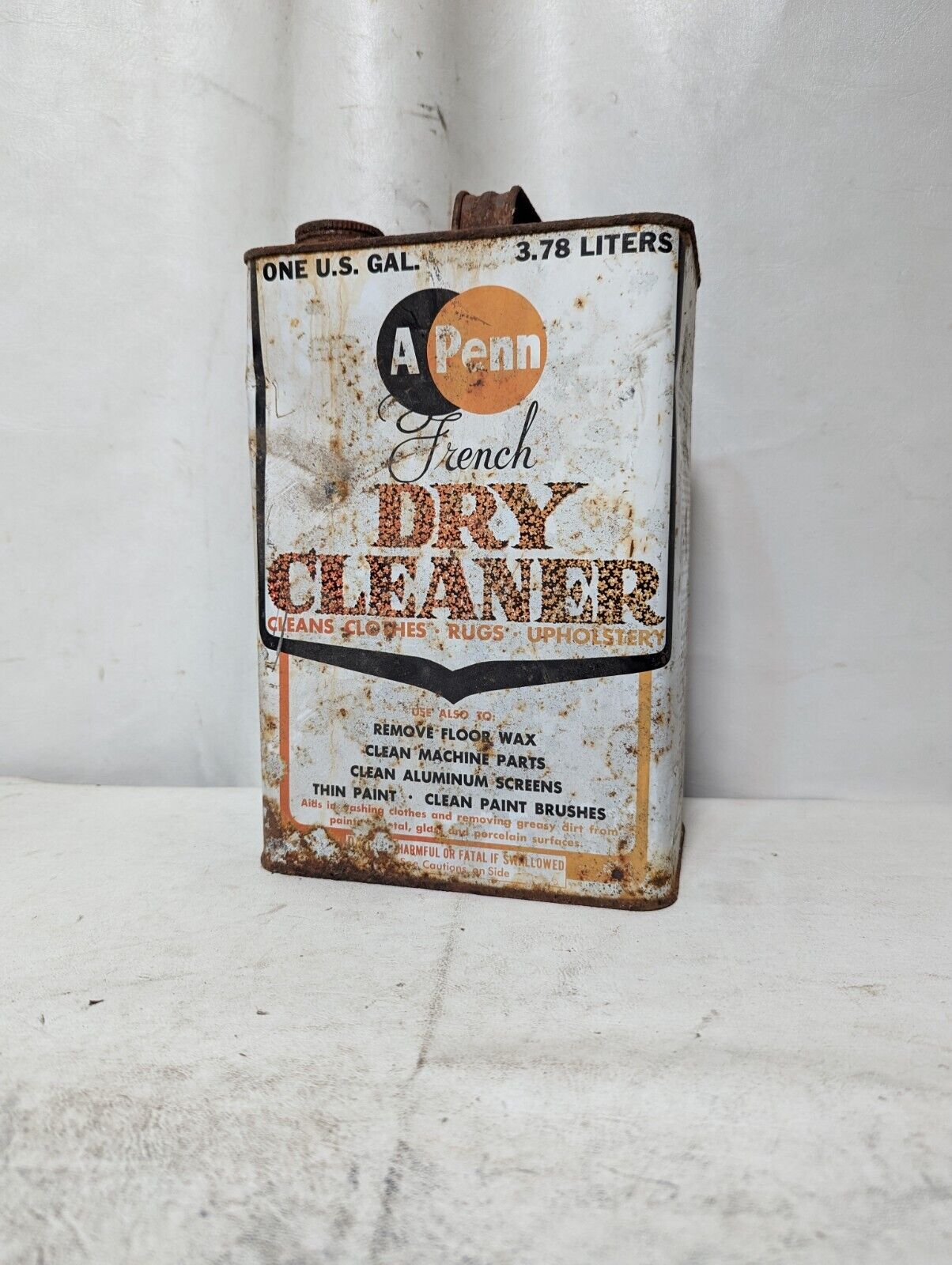 A Penn French dry cleaner vintage one gallon can
