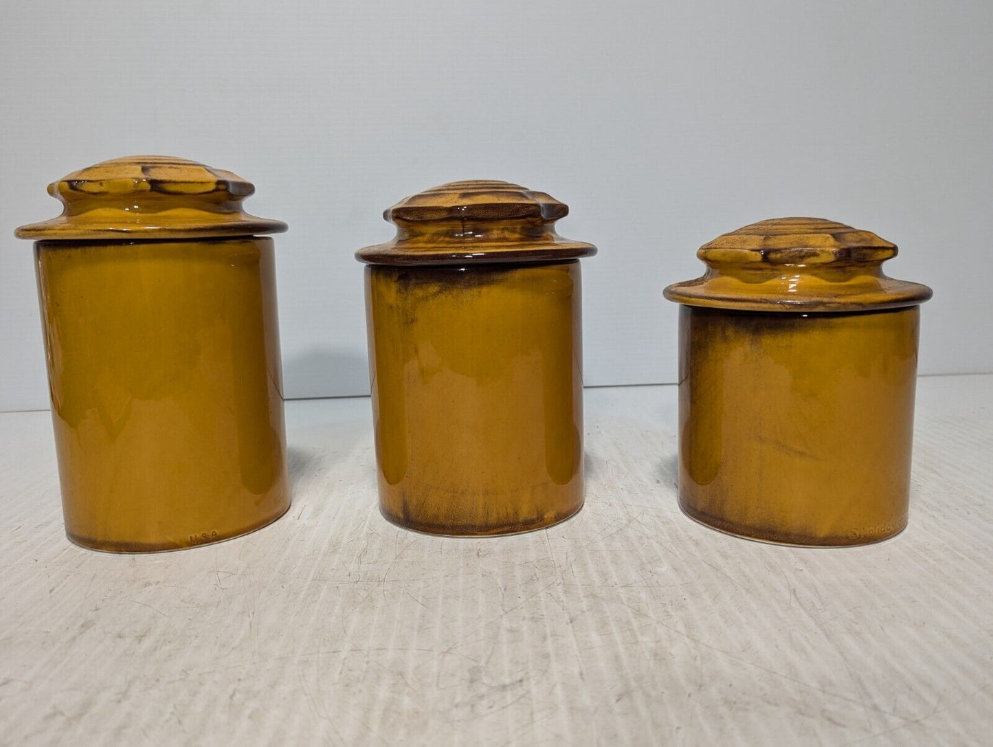 Vintage 60s Canister Set of 3, Vineyard Fall Design, Kitchen Deco -Free Shipping