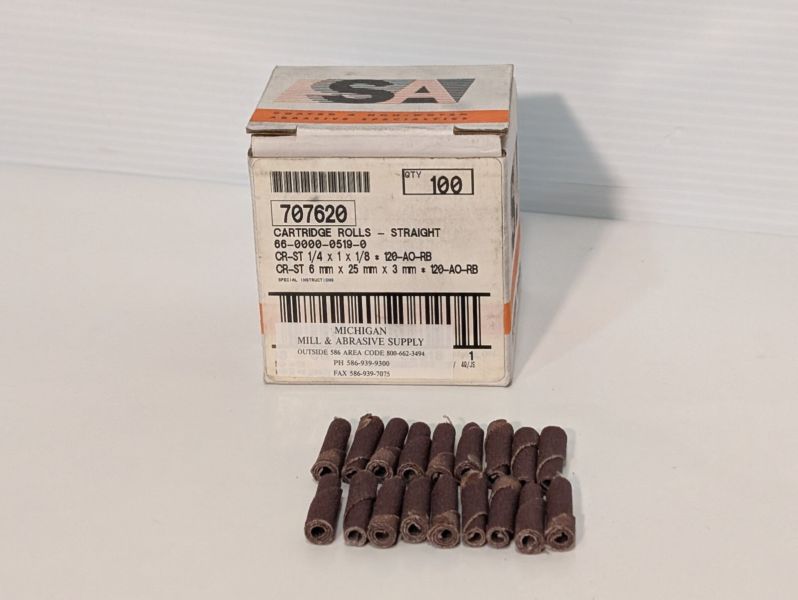 Standard Abrasives 707620 Straight Cartridge Rolls, 100 Count, 1/4x1x1/2, 120 AO