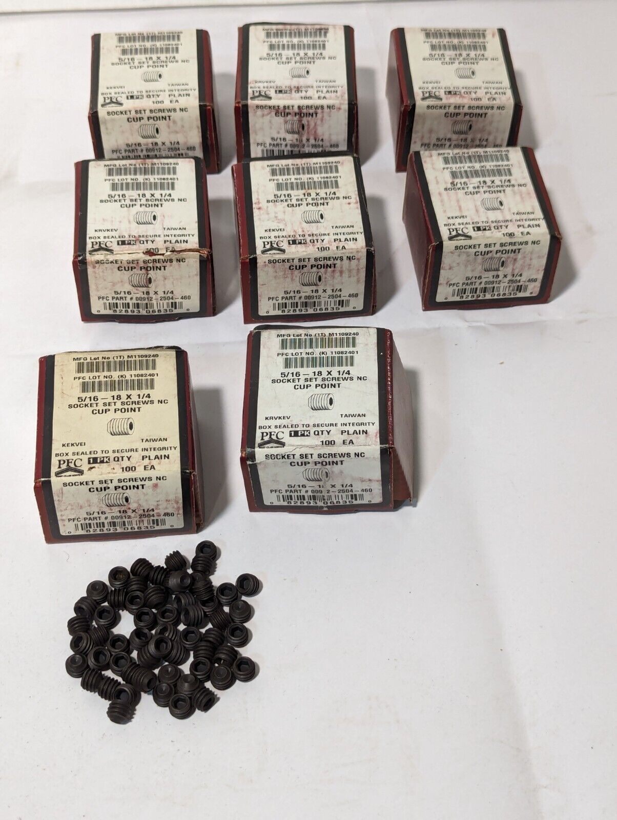 Lot of 8 boxes of PFC Socket Set Screws NC Cup Point 5/16-18 x 1/4 - Free Shippi