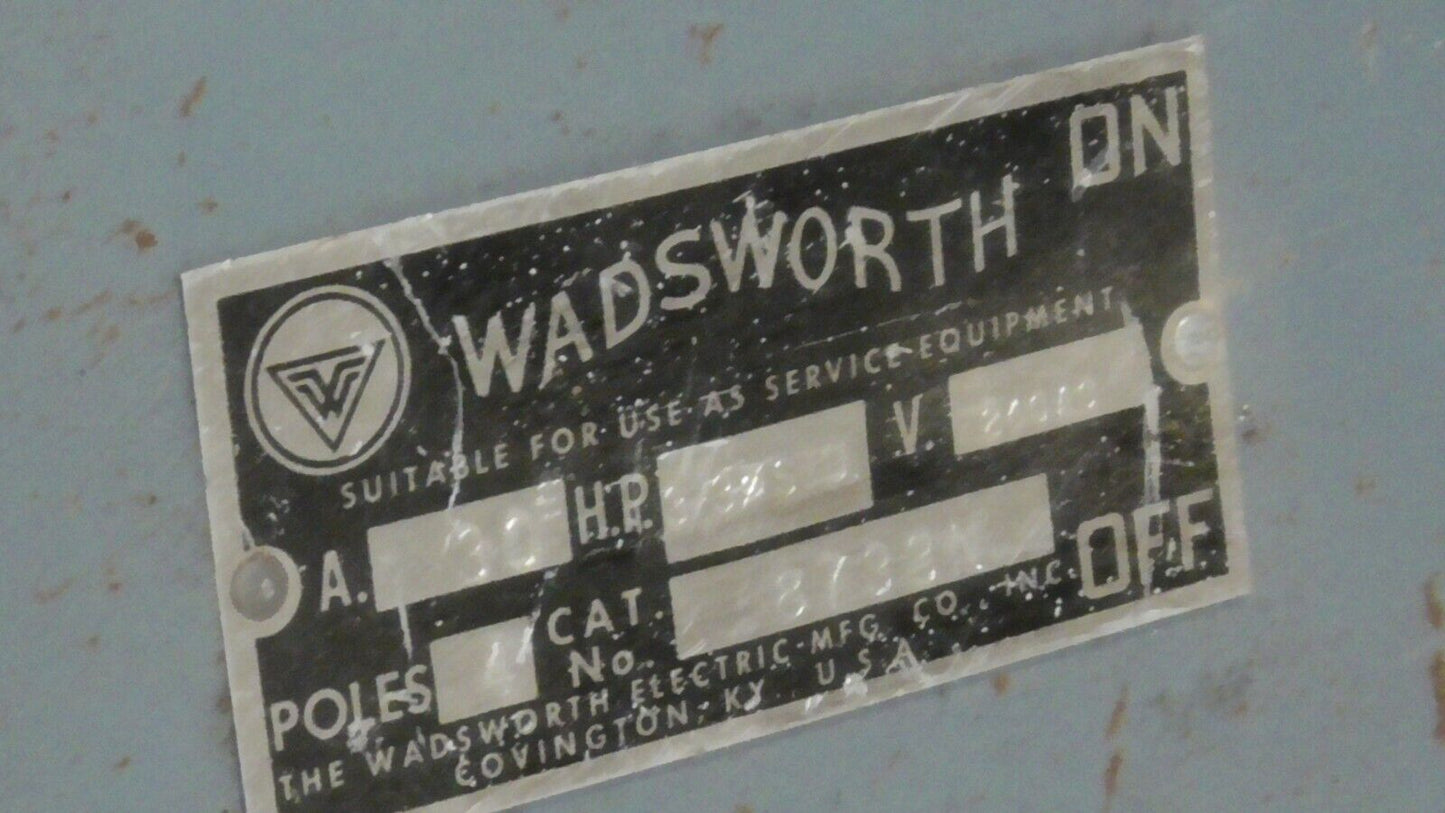 Wadsworth 8733N service disconnect, 30 Amp, 240 VAC, 4 poles