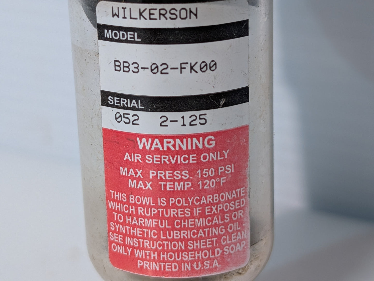 Wilkerson BB3-02-FK00 Filter Regulator Assembly, 0-160psi Bar Gauge