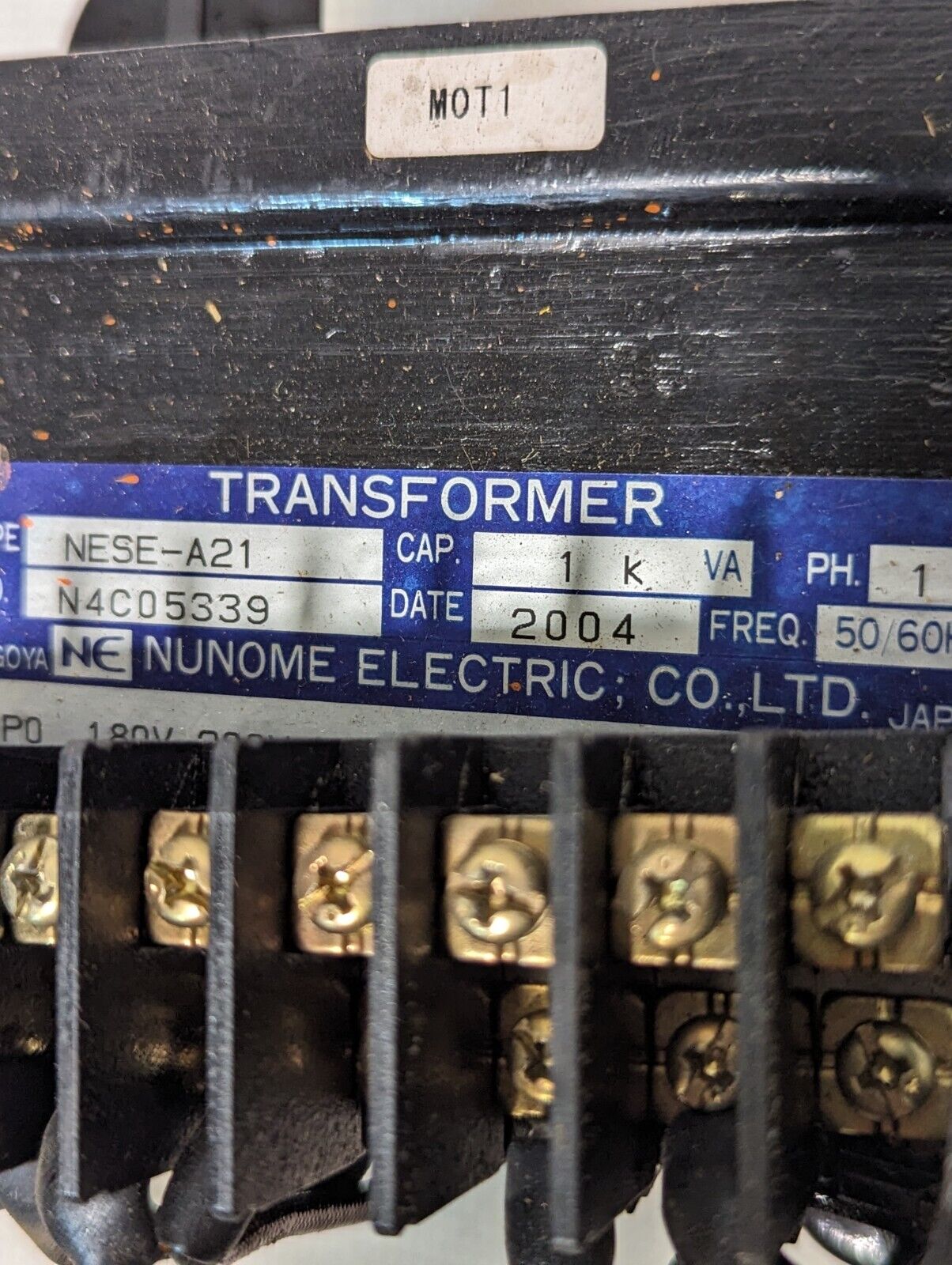 Nunome Electric NESE-A21 Transformer, 1kVA, 100v Secondary, 1 Phase