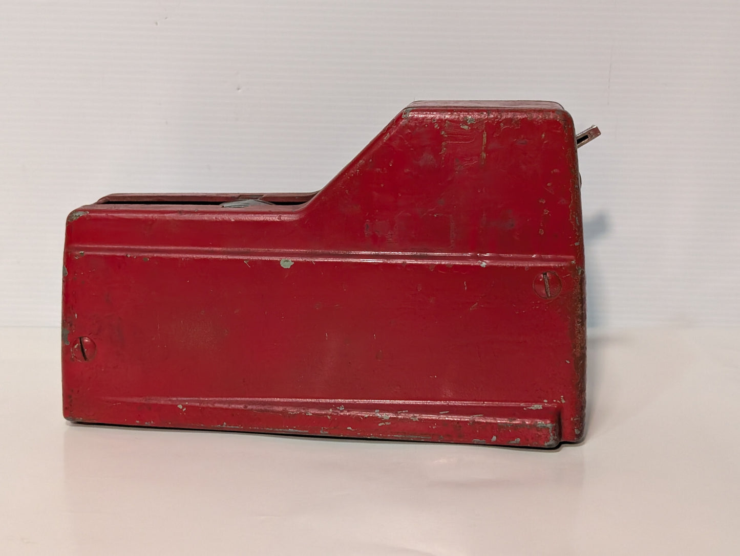 Vintage 1950s Red Cast Iron Industrial Toothed Grip Wheel Tape Dispenser Tool