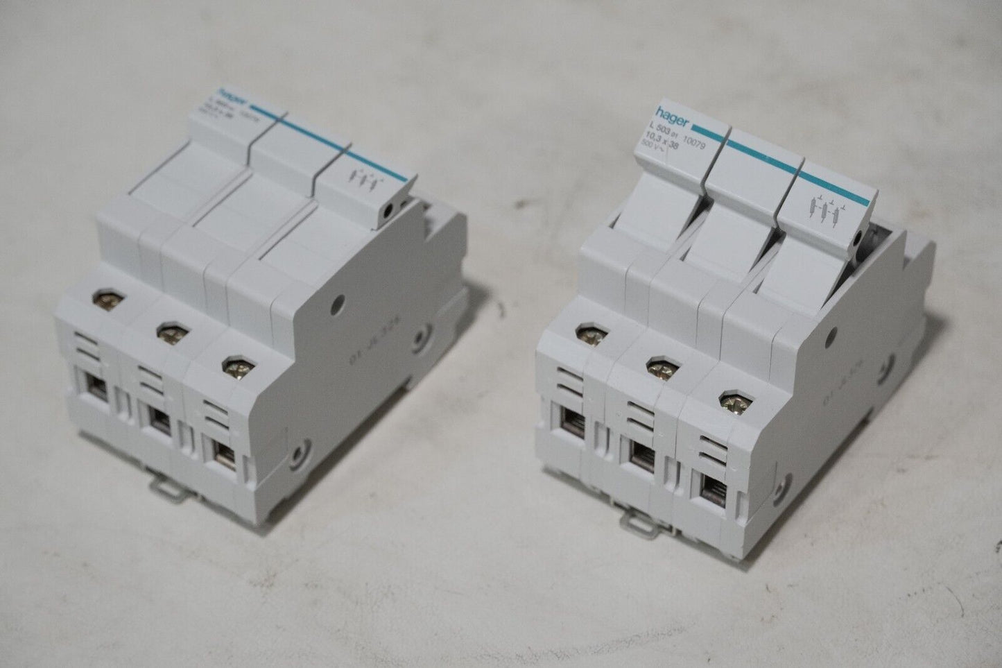 Hager 10079 fuse holder, L503-01, 10.3x38, 3 pole, 500VAC
