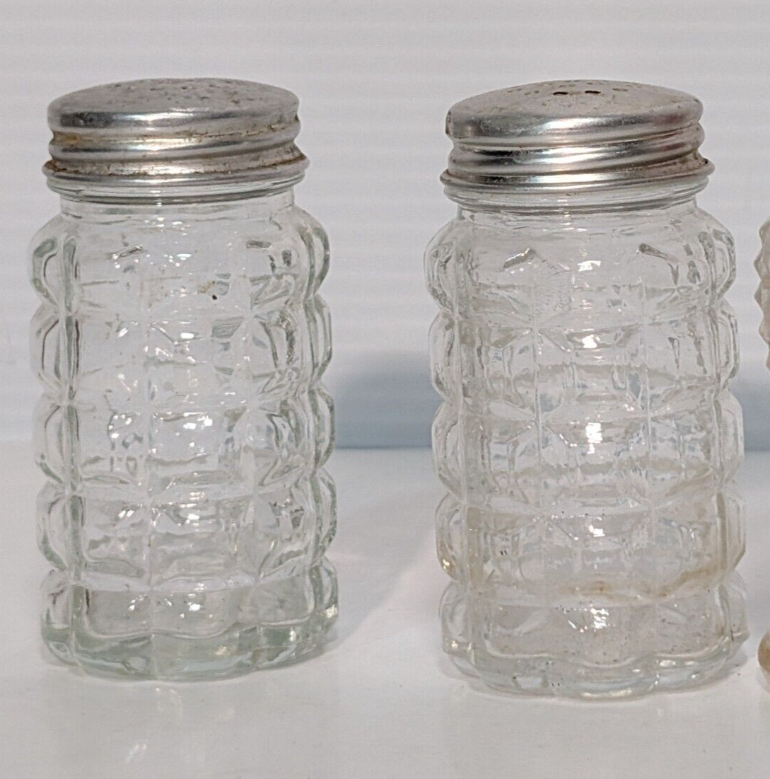 Vintage Anchor Hocking Clear Cut Glass Waffle Pattern Salt & Pepper Shakers