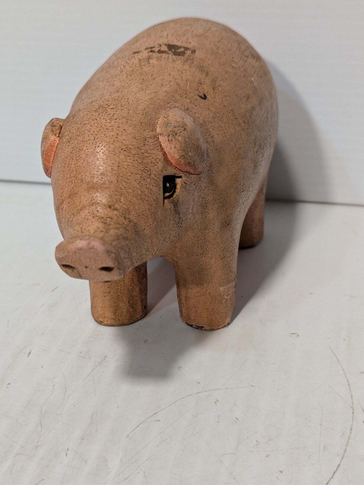 Wooden Pig Figurine, 9X5" Cute Childhood Figurine. Hand Carved - Free Shipping
