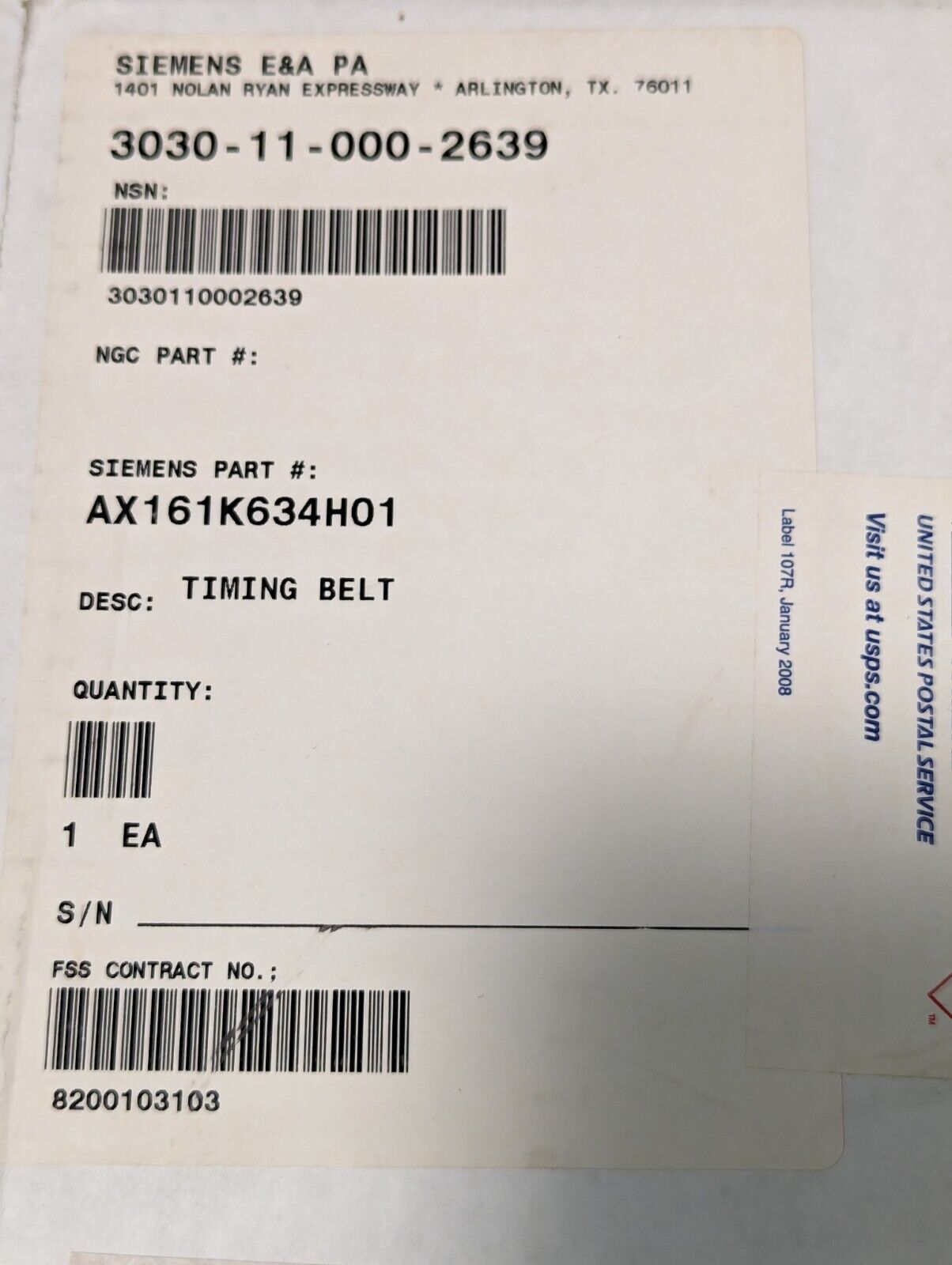 Siemens AX161K634H01 Timing Belt - Free Shipping