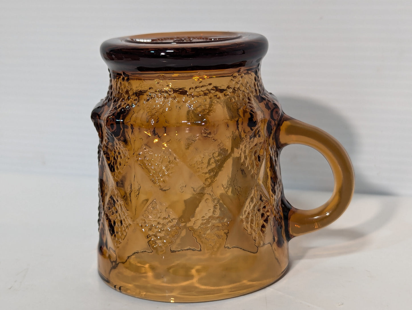 Vintage 8 Piece Anchor Hocking Amber Brown Glass Kimberly Diamond Cups Fire King