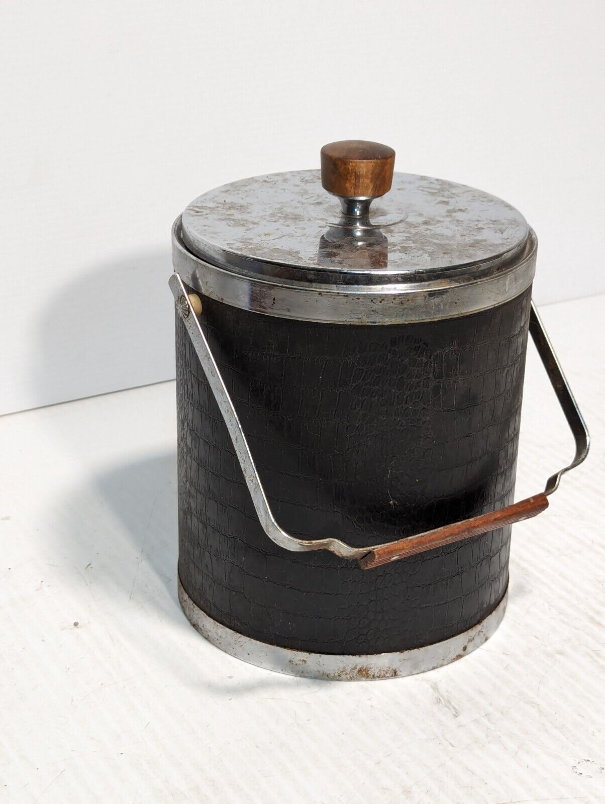 Vintage MCM KROMEX Chrome & Faux Alligator Leather Ice Bucket - Free Shipping
