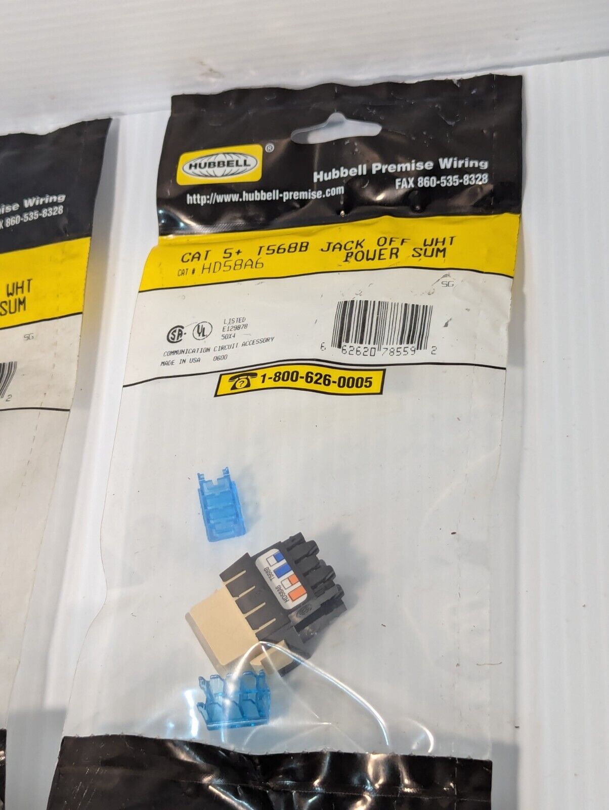 Lot of 9 Hubbell HD58A6 CAT 5+ T568B Jacks, Off White, Power Sum - Free Shipping