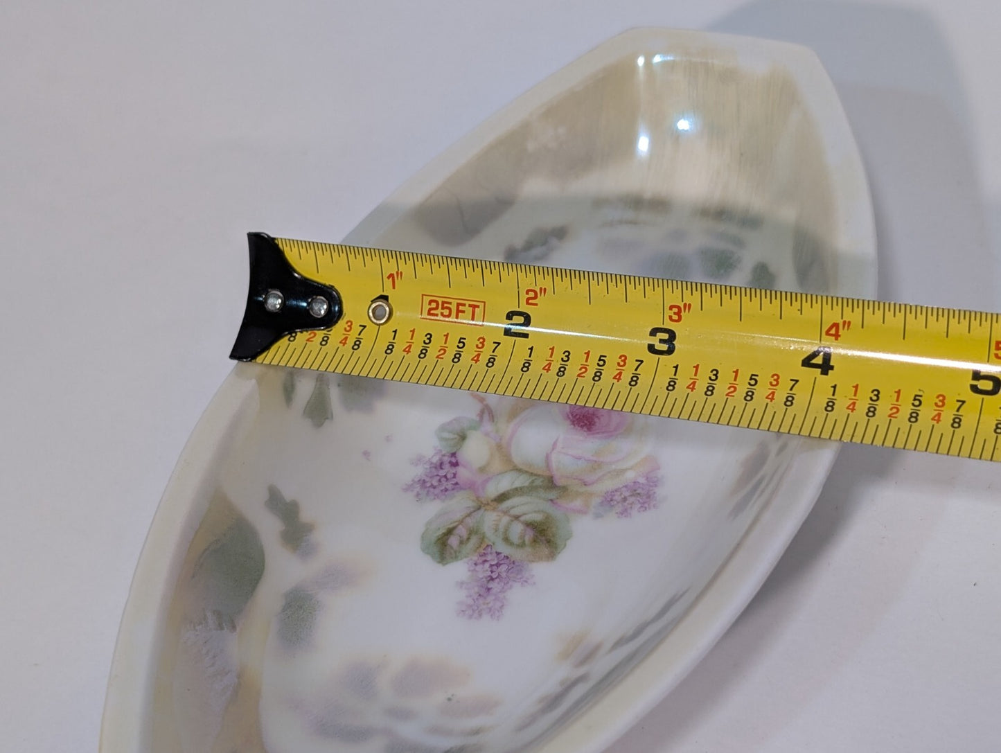 Vintage Three Crowns Germany Floral Porcelain Oval Dish China Luster Ware