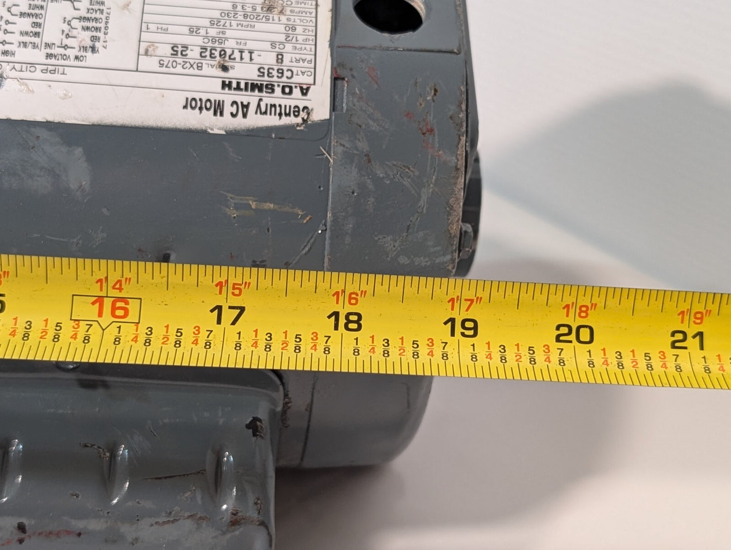 A.O.Smith C635 Century AC Motor 8-117032-25, 1/2HP, 1725RPM, 1PH, Made in USA