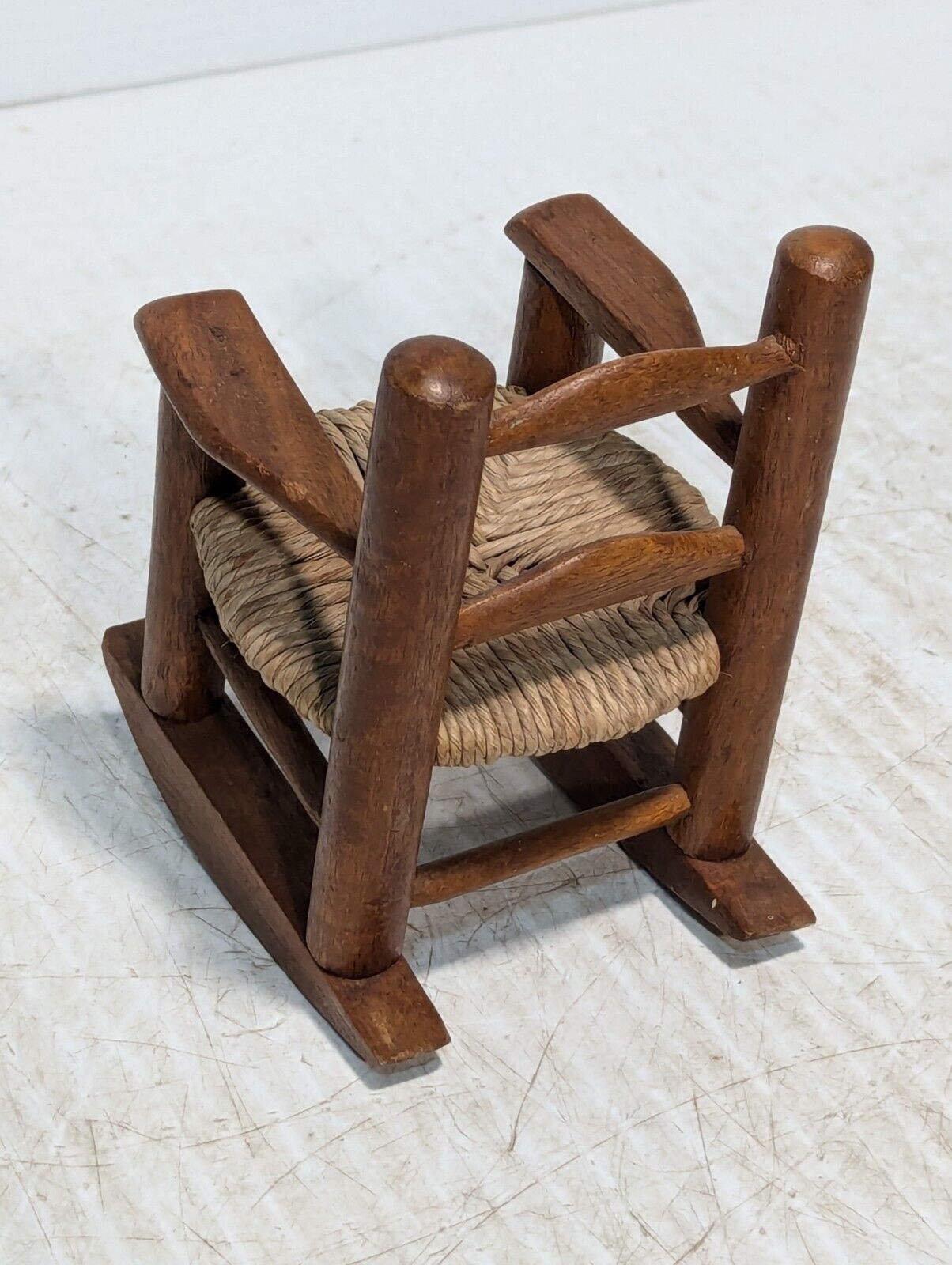 Vintage Miniature Ladder Back Rocking Chair with Rush Seat - Free Shipping
