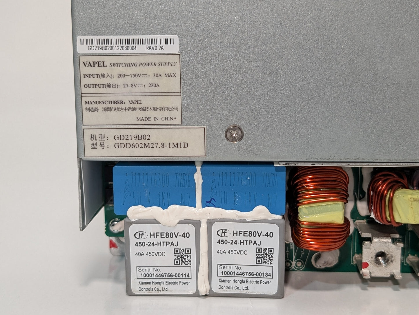 Vapel GD219B82 Switching Power Supply Assy, HFE80V-40 Relays -Parts orRepair-