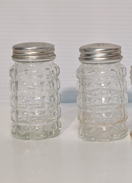 Vintage Anchor Hocking Clear Cut Glass Waffle Pattern Salt & Pepper Shakers
