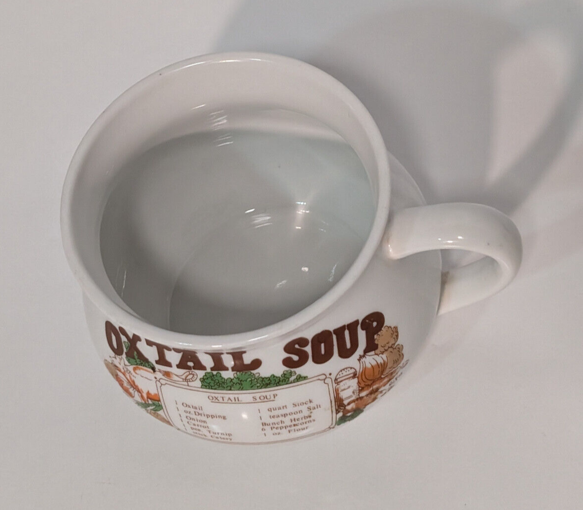 Vintage 1970s Oxtail Soup Bowl Recipe Ingredients Handled Ceramic Stonewear Mug
