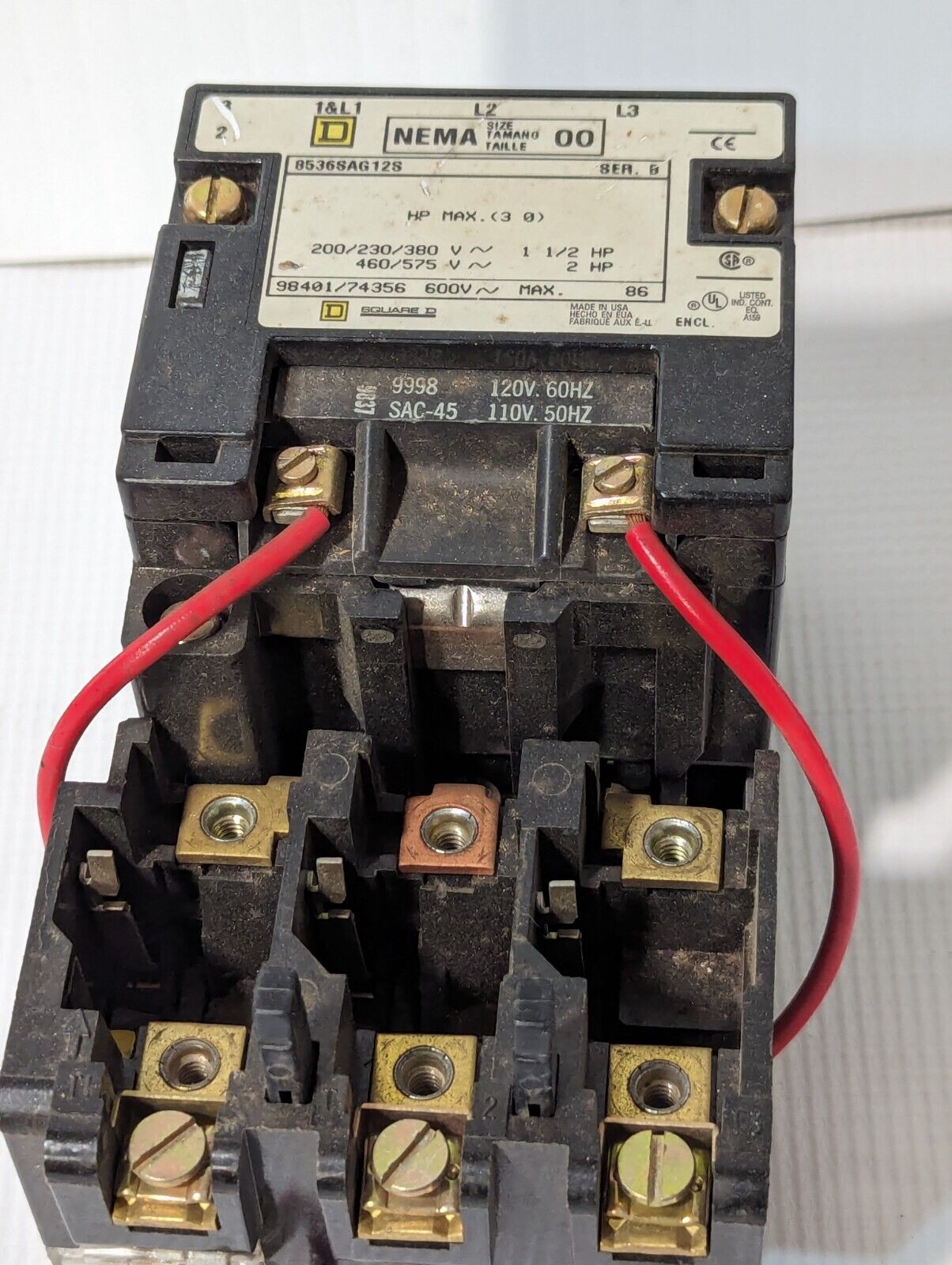 Square D 8536SAG12S Motor Starter, Ser B, NEMA Size 00, 600VAC - Free Shipping