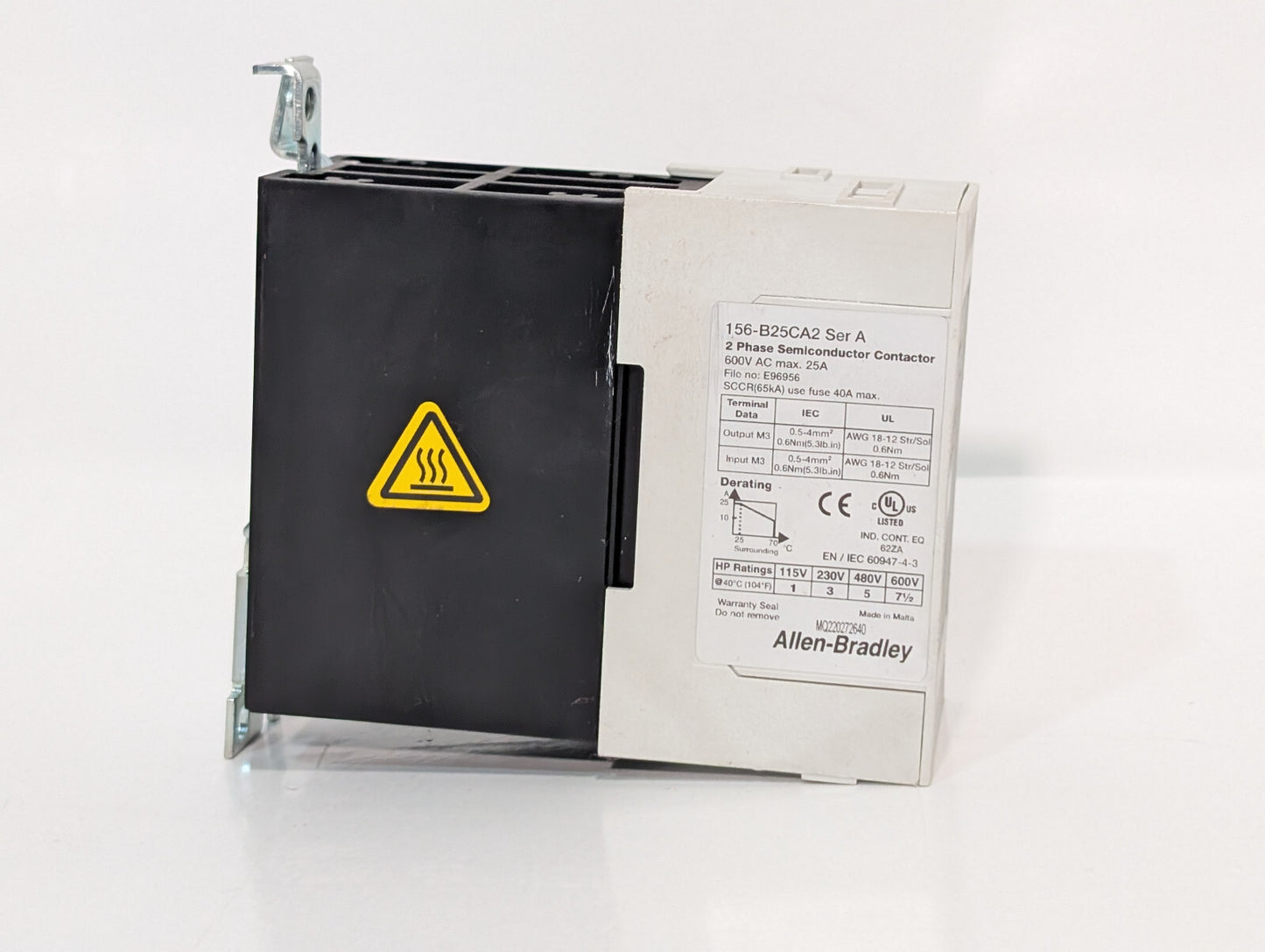 Allen Bradley 156-B25CA2 Ser A 2-Phase Semiconductor Contactor 600VAC 25A