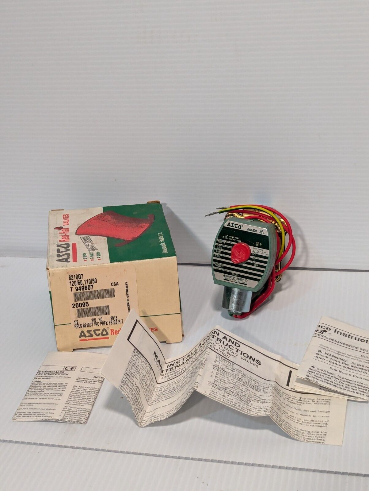 ASCO 8210G7 solenoid valve, 5-300 PSI WOG, 1/2 in, 110/120VAC - Free Shipping