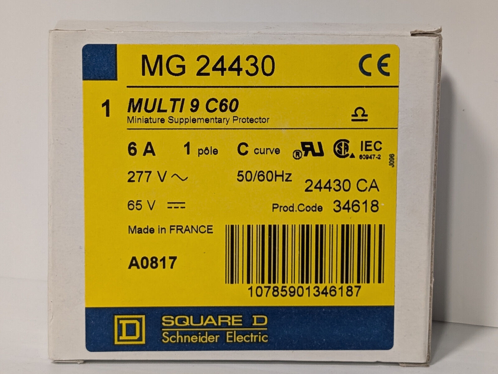 Square D Schenider MG 24430 Miniature Supplementary Protector, 6A, 1 pole, C cur