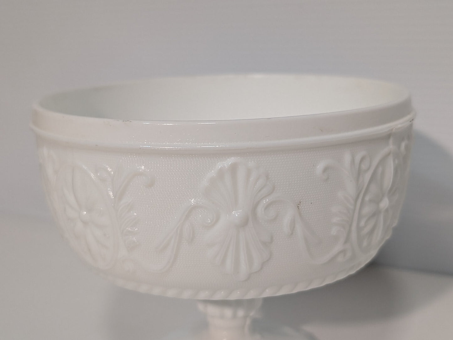 Vintage Indiana Glass Mid-Century Modern Milk White Glass Pedestal Compote Bowl
