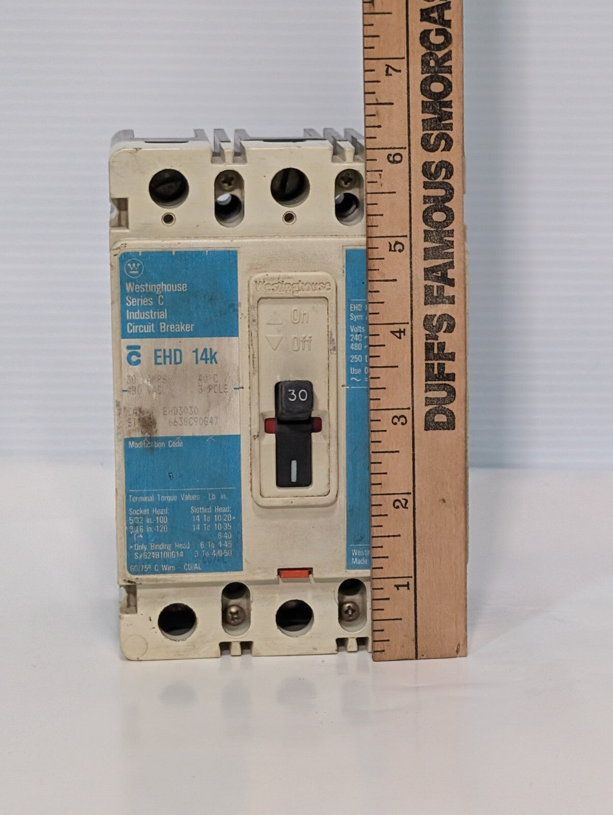 Westinghouse EHD3030 Industrial Circuit Breaker, 3 Pole, 30 Amp, 480vac, 14kA