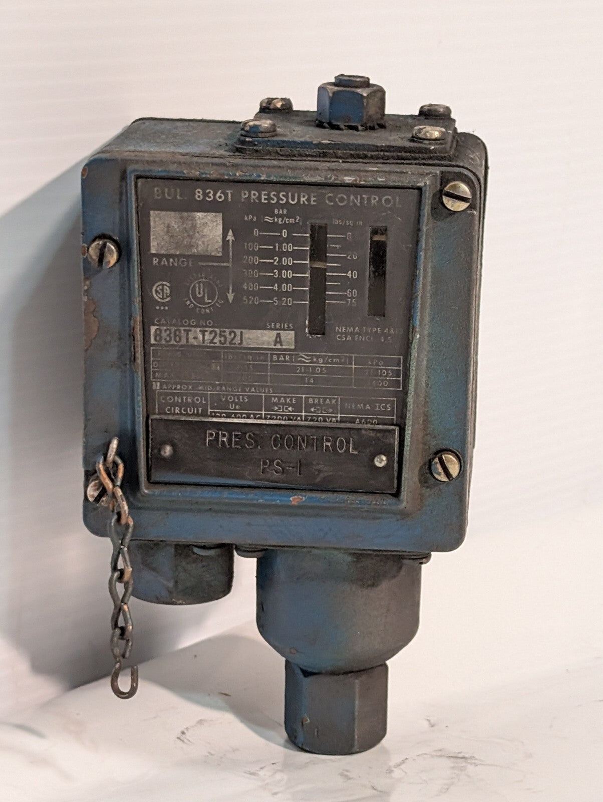 Allen Bradley 836T-T252J Ser A Pressure Control Switch Range 6-75 PSI 600V