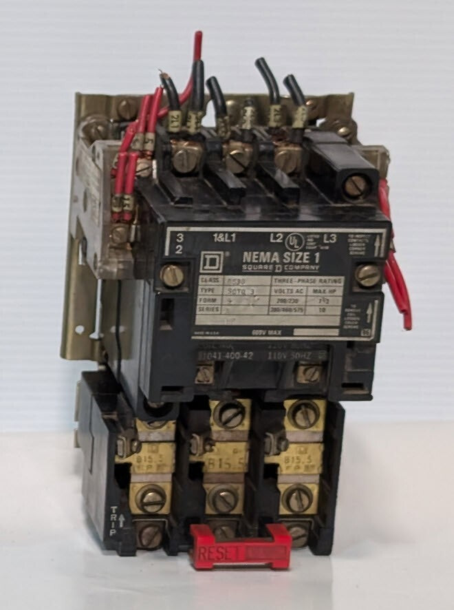 Square D 8536 SCT0-3 Motor Starter, NEMA Size 1, Series A, Form S, 110\120V Coil