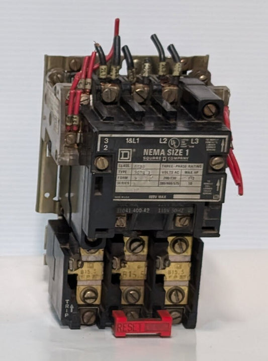 Square D 8536 SCT0-3 Motor Starter, NEMA Size 1, Series A, Form S, 110\120V Coil