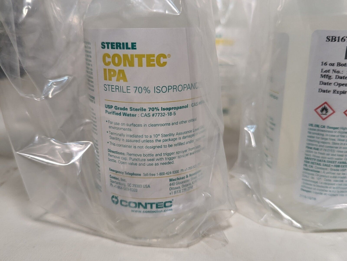 Lot of 10 sterile Contec IPA sterile 70% isopropanol, 16 oz sprayer bottles