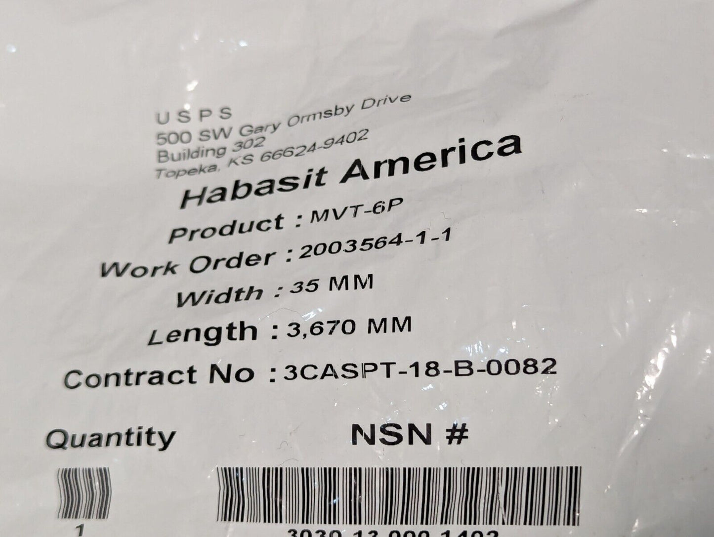 Lot of 11 Habasit America MVT-6P Belt 35mm X 3670mm - Free Shipping