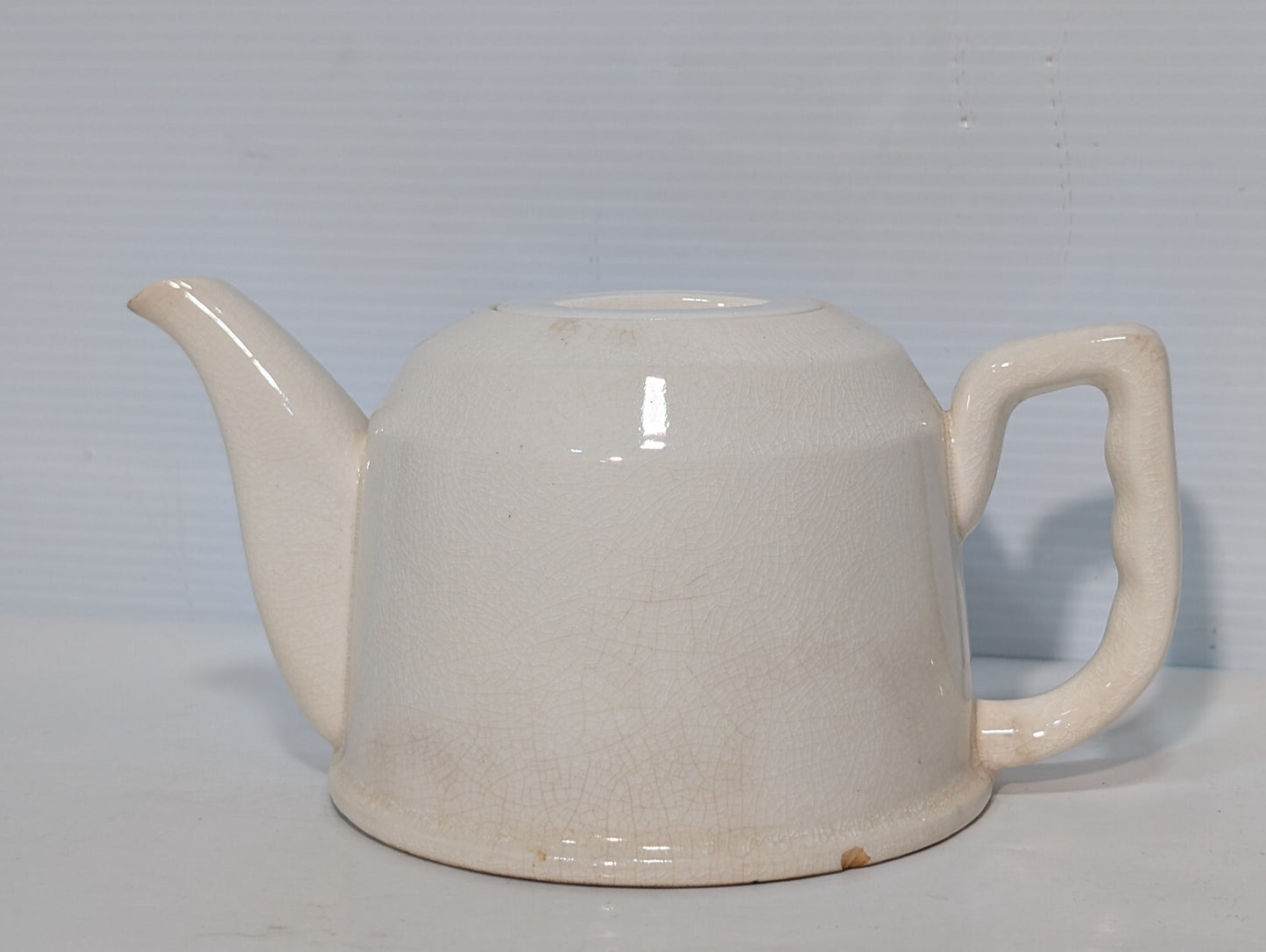 Vintage Mid Century Ceramic Stovetop Tea Pot Kettle Cream Crazing Crackle Lid