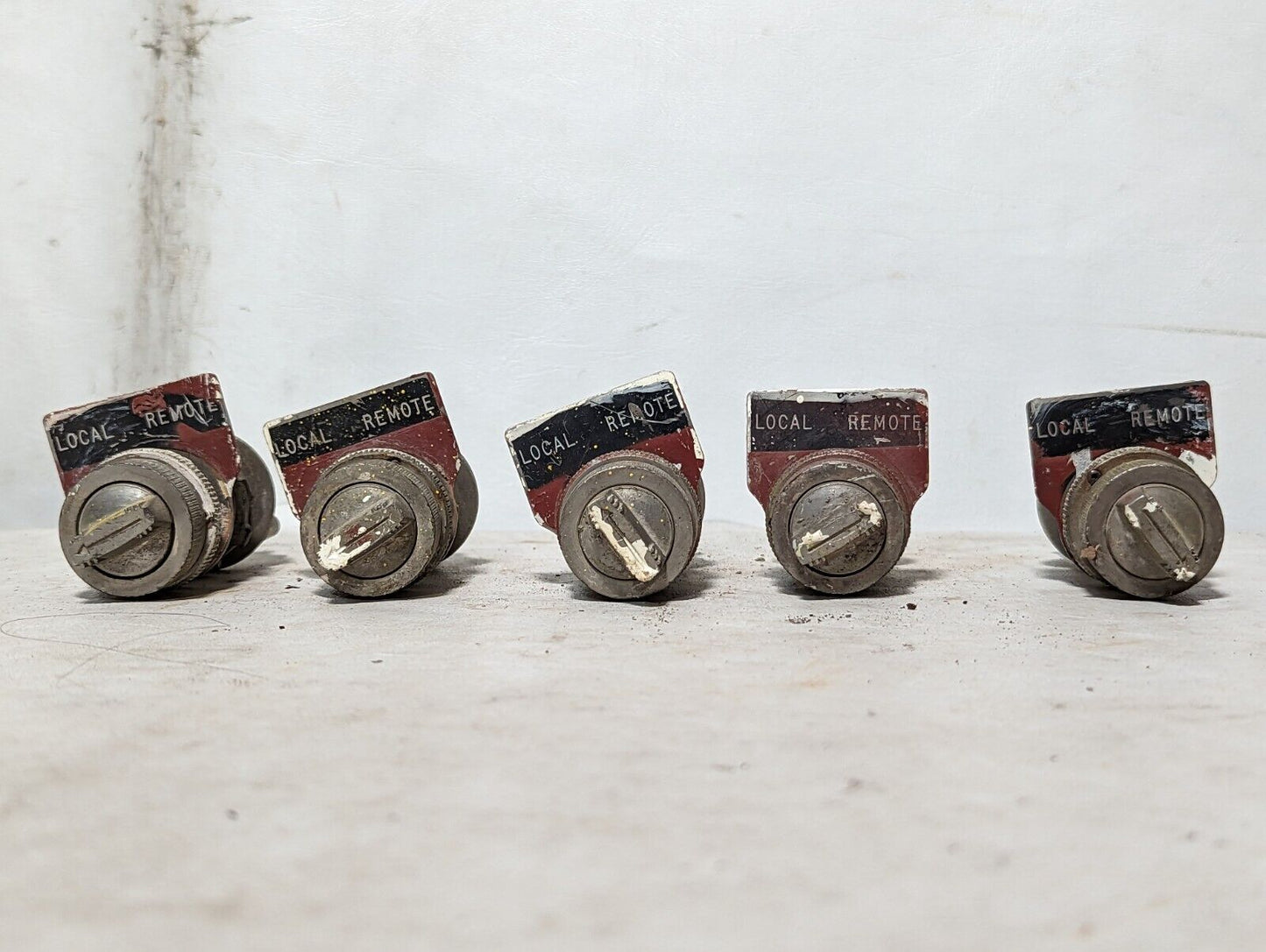 Lot of five two-position selector switches, unknown brand, with Local-Remote tag