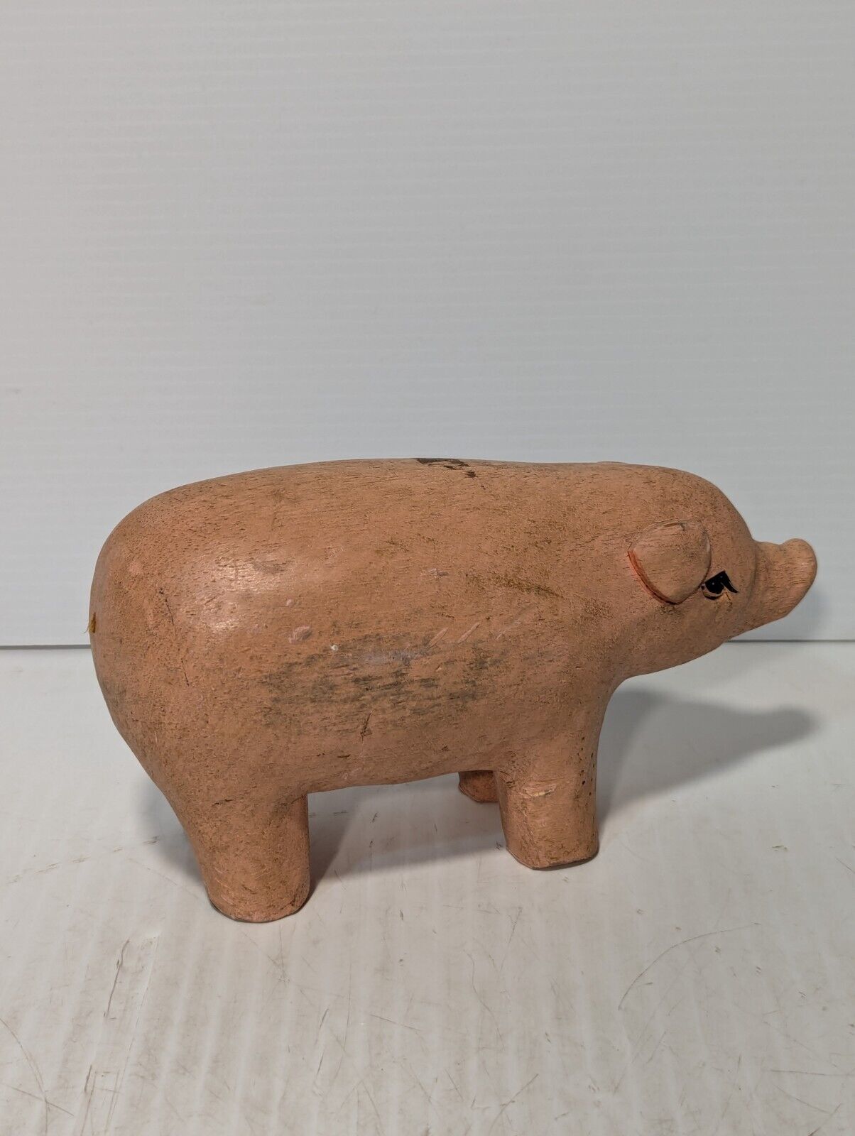 Wooden Pig Figurine, 9X5" Cute Childhood Figurine. Hand Carved - Free Shipping
