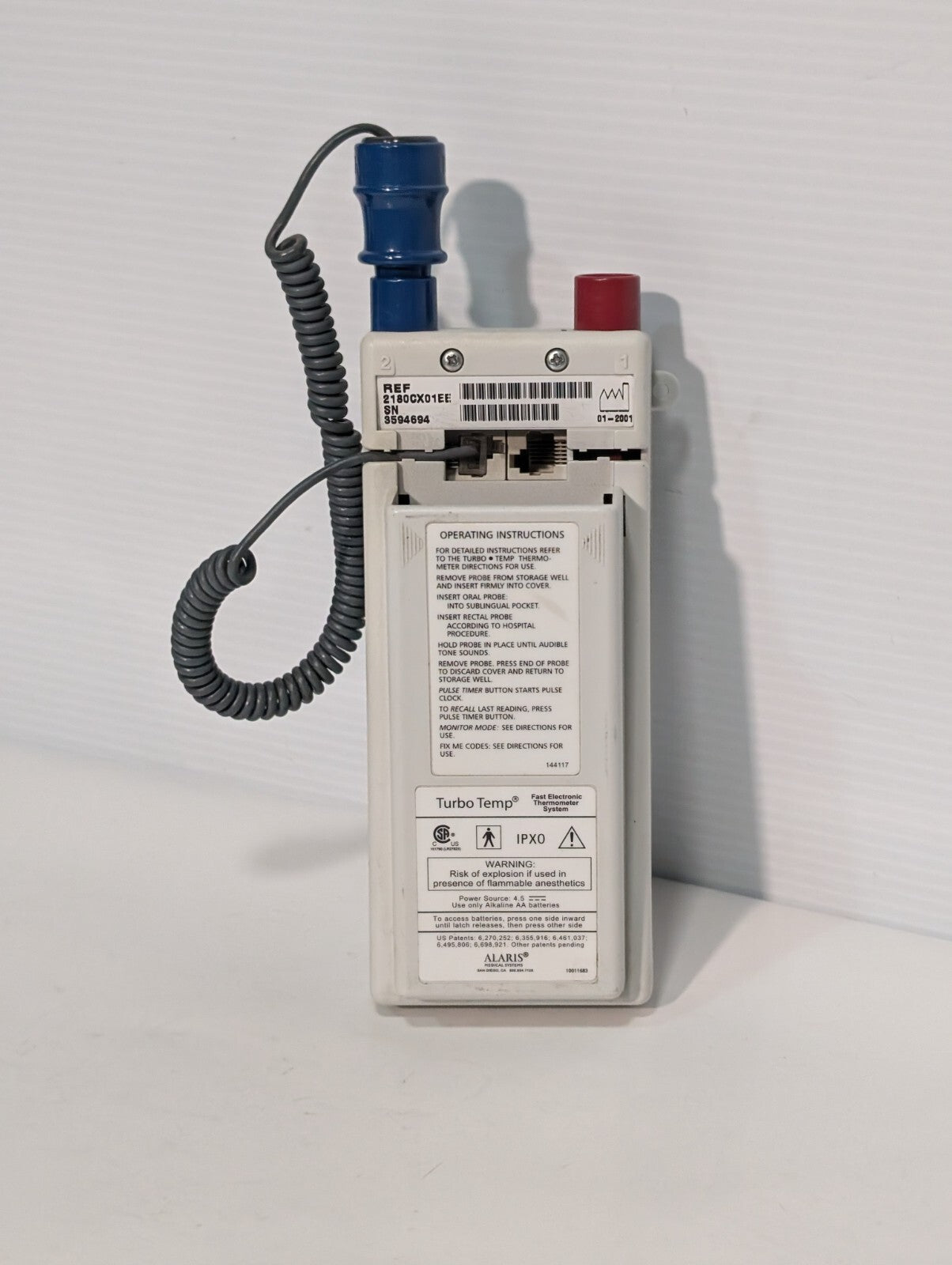 Alaris 2180CX01EE IVAC TurboTemp Electronic Fast Thermometer, Blue Probe Sensor