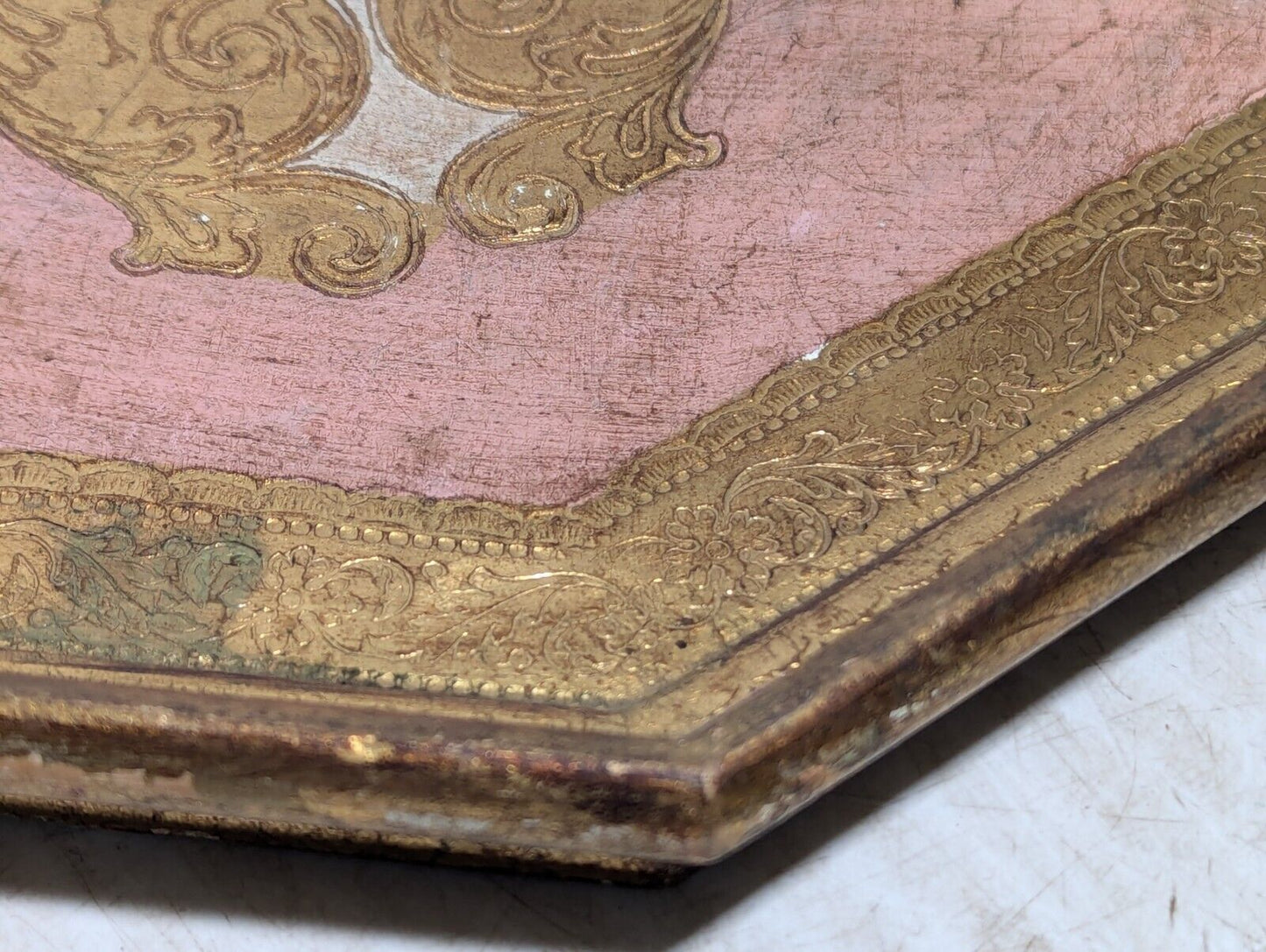 Vintage Wooden Octagonal Tray, Intricately etched and hand painted - Free Ship