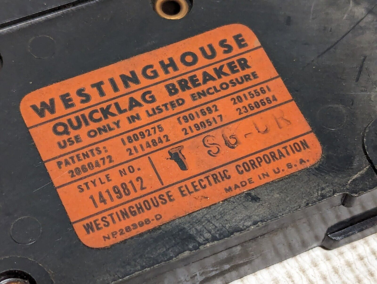 (4) Westinghouse NP28398-D Circuit Breakers, 15 Amp, 120VAC, 1-Pole-Free Ship