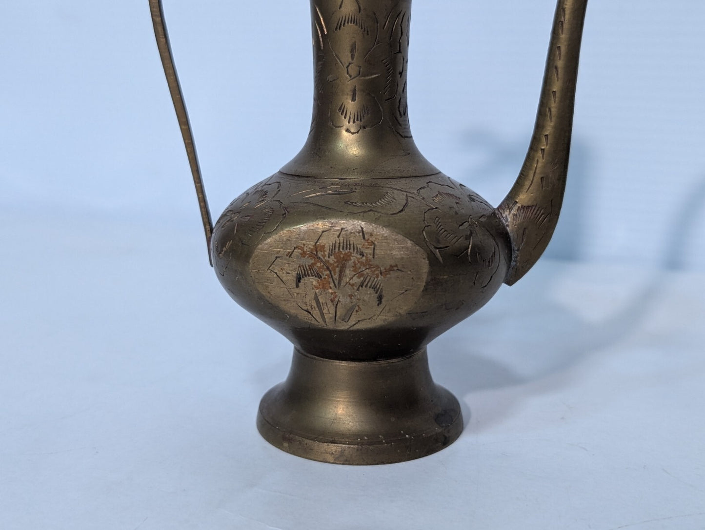 Vintage Moorish Brass Etched Indian Aftaba Ewer Water Pitcher 6.5" Tall