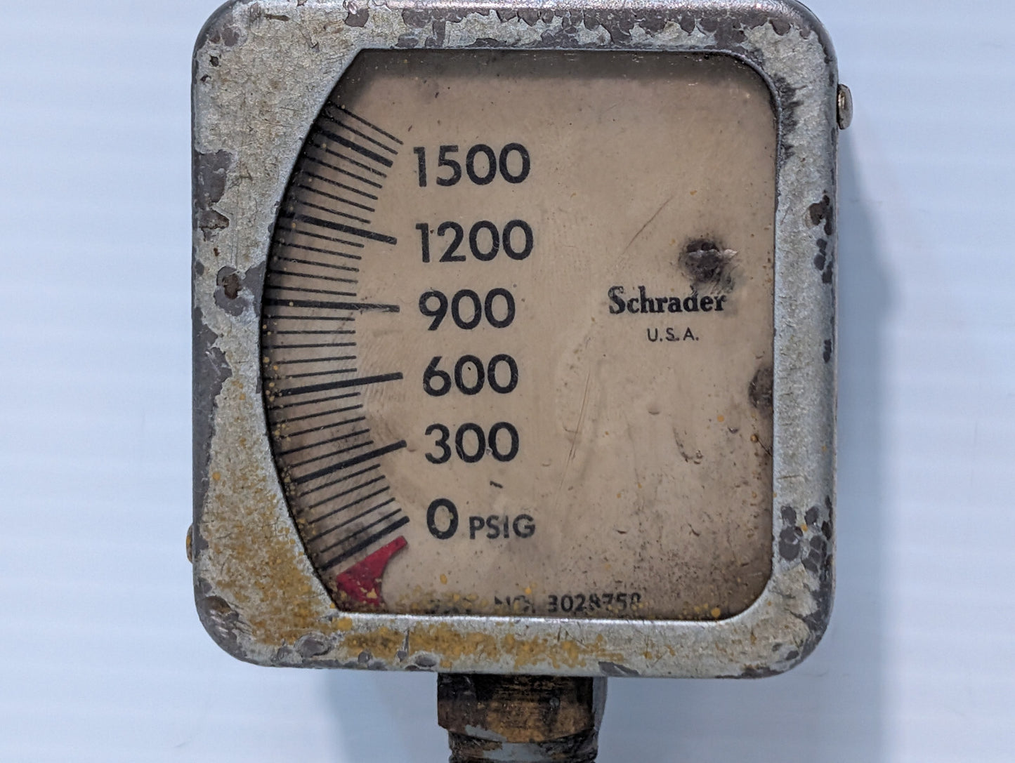 Vintage Schrader 302875? Pressure Gauge Assembly 0-1500PSIG, Made in USA