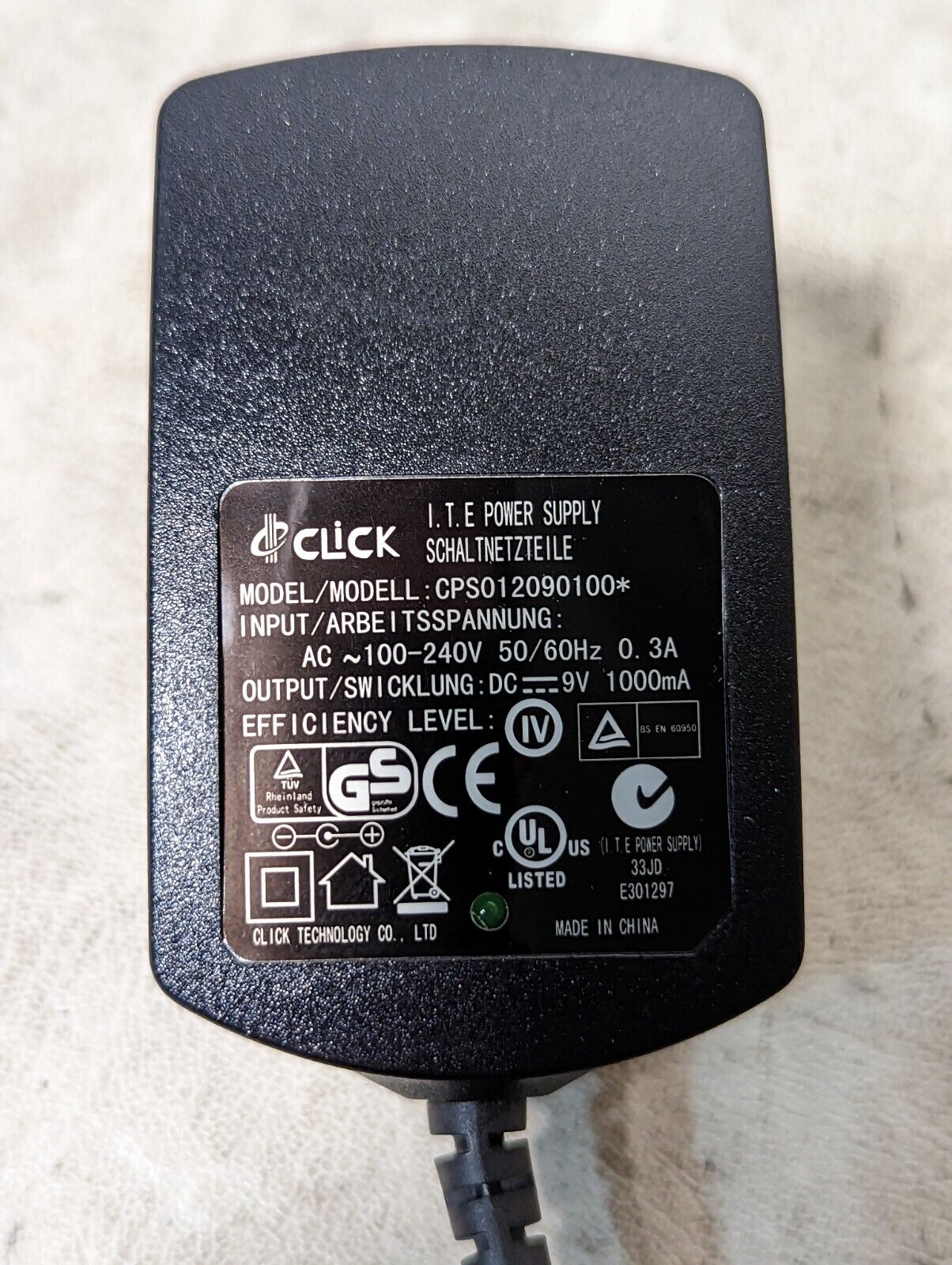 Lot of 4 full, 1 incomplete click CPS012090100* transformers, 100-240VAC to 9VDC