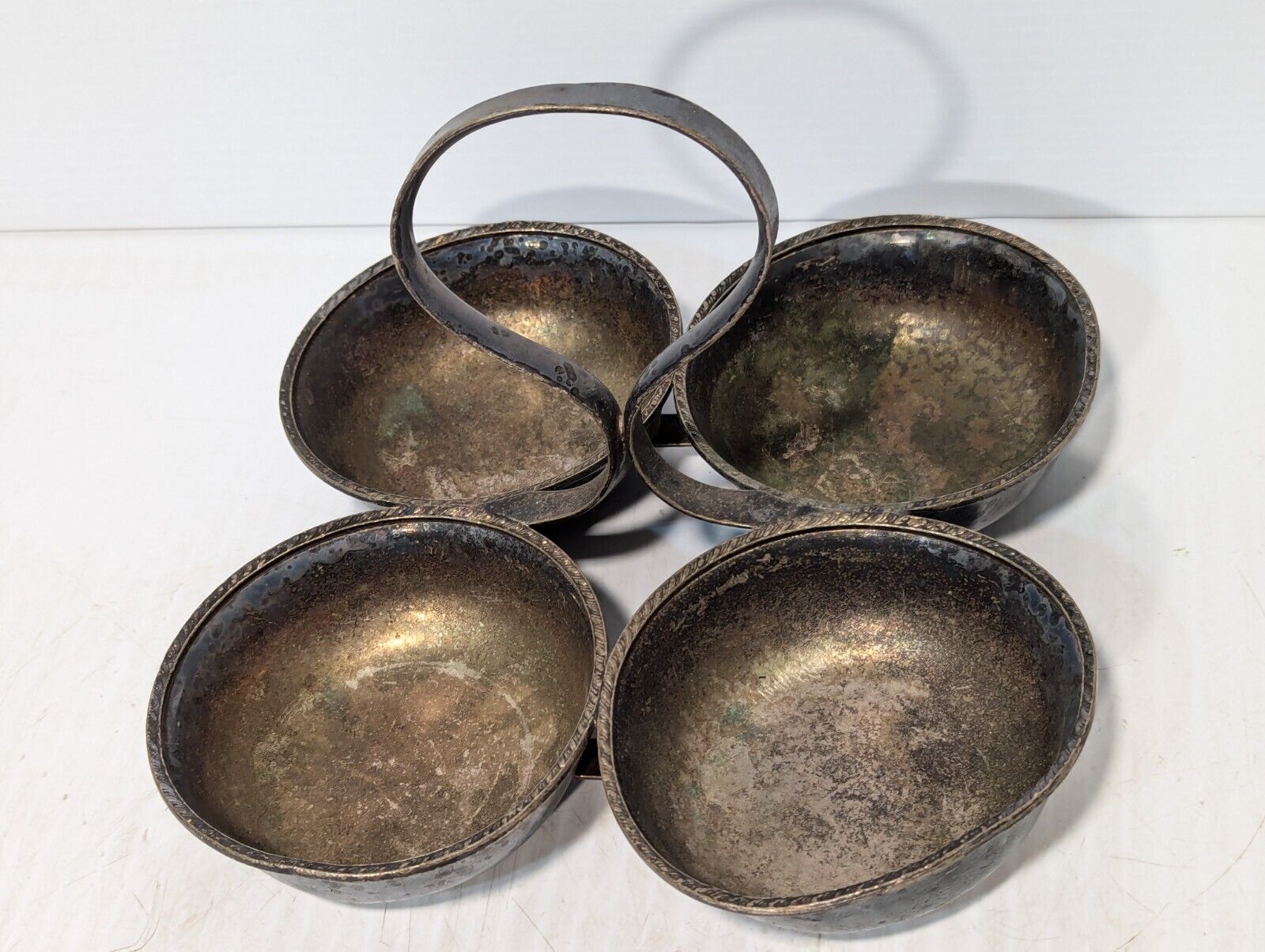 STUNNING ANTIQUE QUADRUPLE PLATE CONDIMENT SERVER, HOME DECOR - Free Shipping