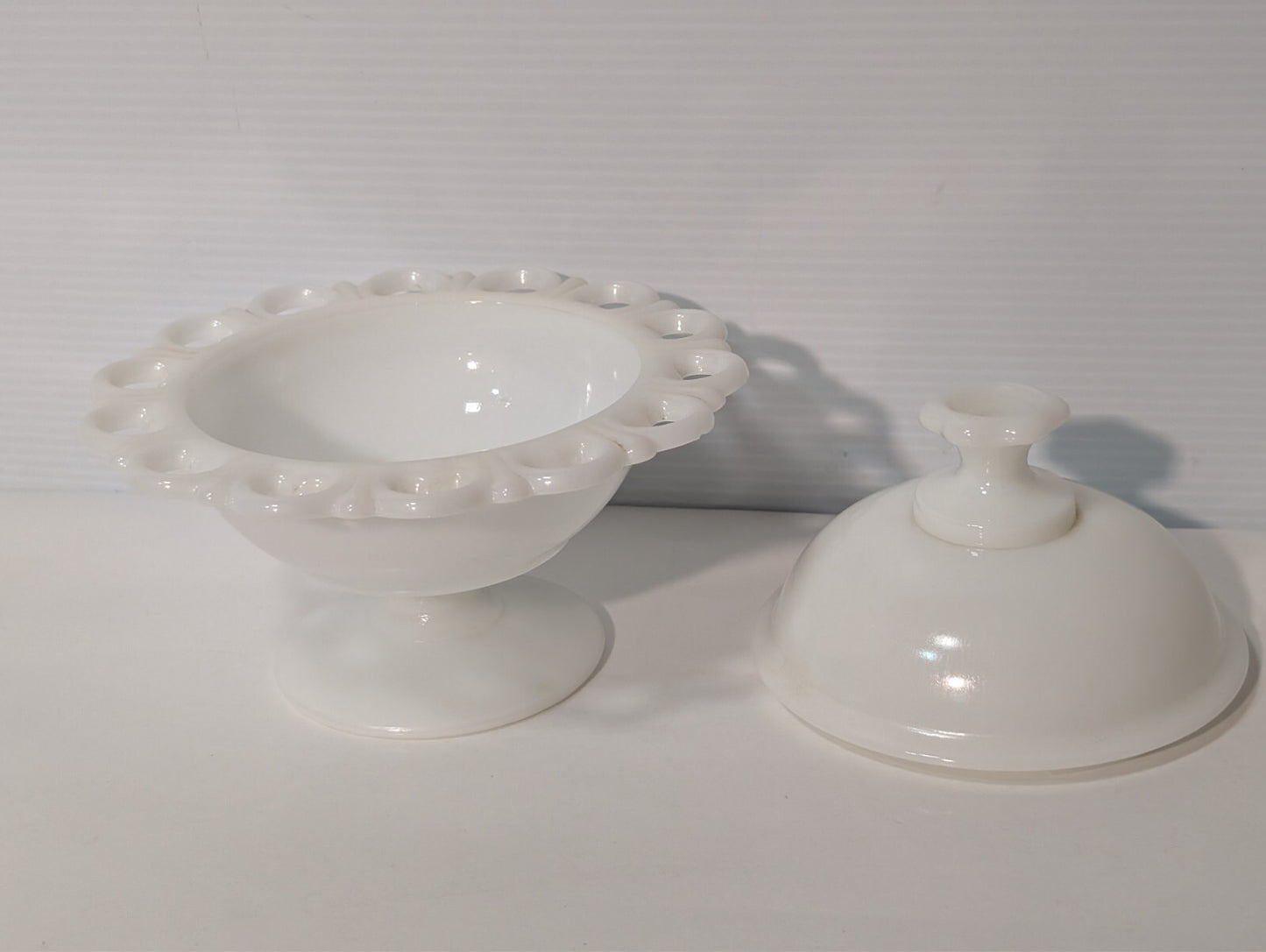 Vintage White Milk Glass Candy Dish Mid-Century 7" Diameter 6.5" Height